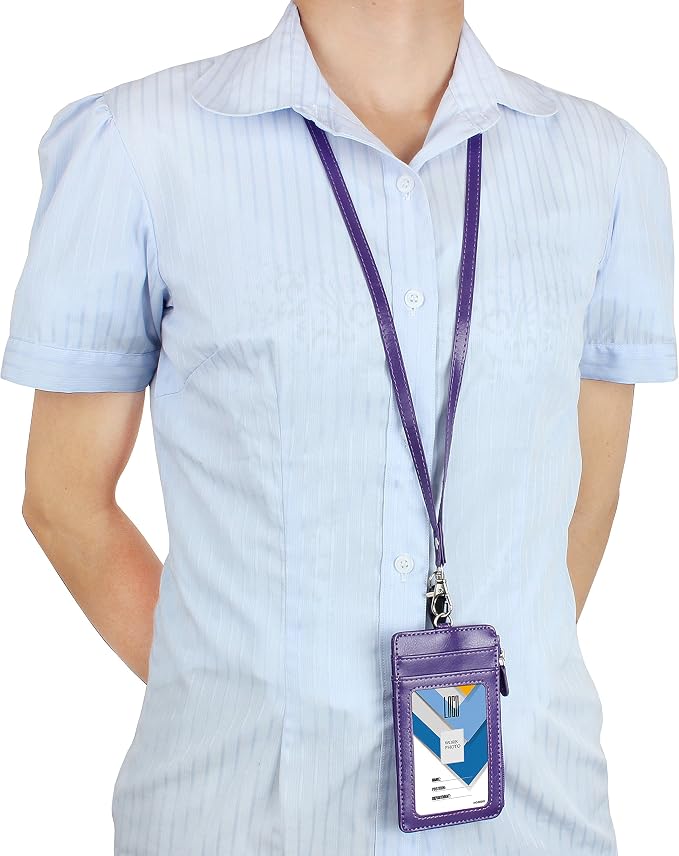 Badge Holder with Zip, Wisdompro School Supply 2-Sided Vertical PU Leather - Image 8