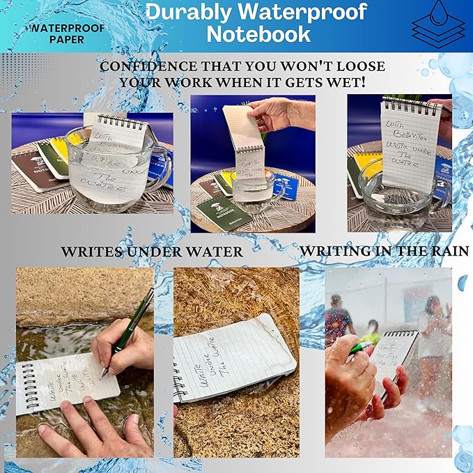 Waterproof 3x5 Notebook Pocket Notebook Small Spiral Notebooks Pocket Notepad Small Notepad 3x5 Pocket Notepad Police Notepad Tactical Notebook and All-Weather pen 4 Pack Multi-DeskLoop Office