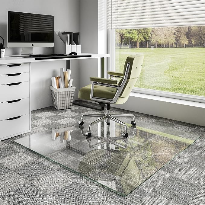 Koonmi Glass Chair Mat for Carpet, Tempered Glass 46"x46" Office Chair Mat by KOONMI