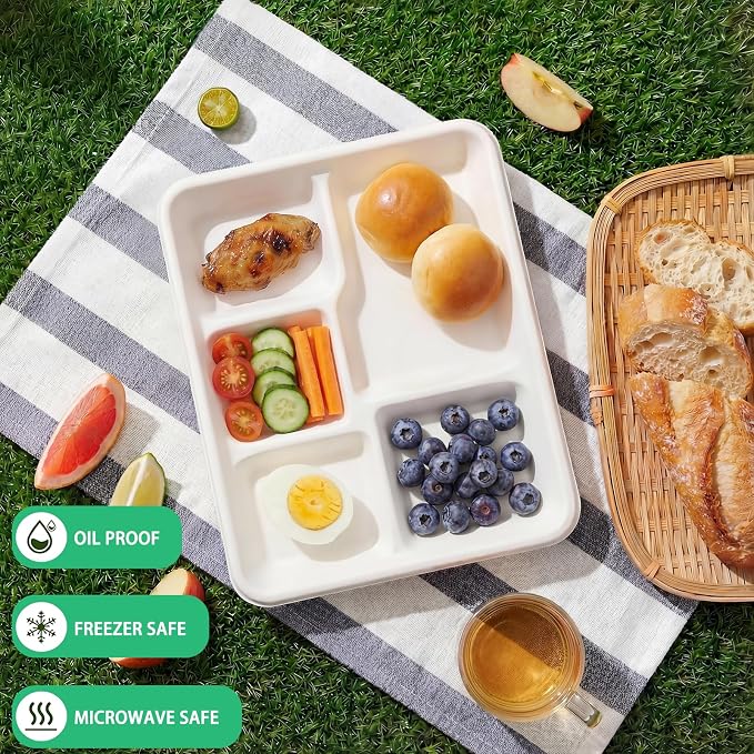 WELLIFE 125 Pack Kids Small 5-Compartment Paper Plates, 10.25x8.25 Inch 100% - Image 5