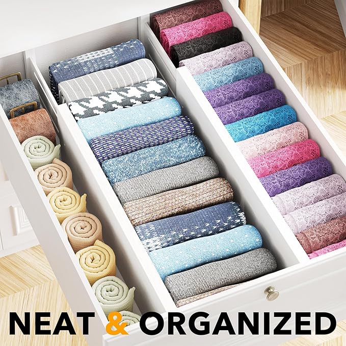 SpaceAid Bamboo 4 Pack Dresser Drawer Dividers, 4.65“ High Adjustable 17“-22” - Image 2