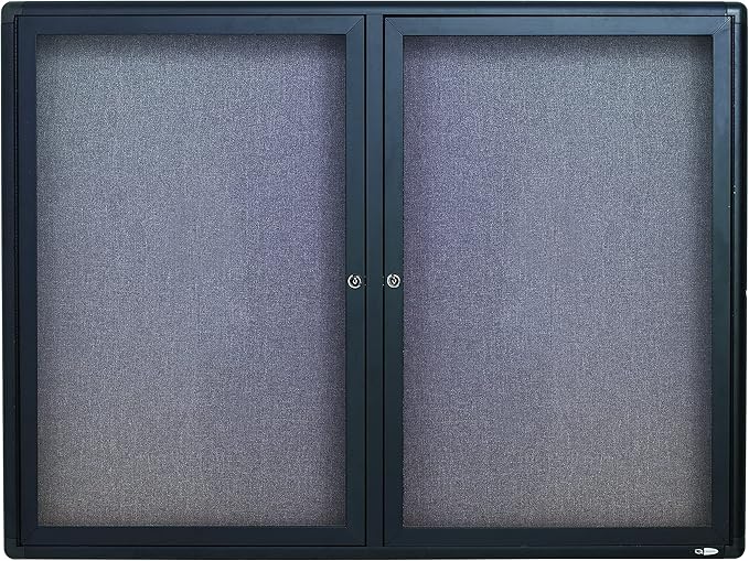 Quartet Enclosed Fabric Bulletin Board, 4 x 3 Feet, 2 Doors, Black Frame with Gray Fabric (2364L)-DeskLoop Office