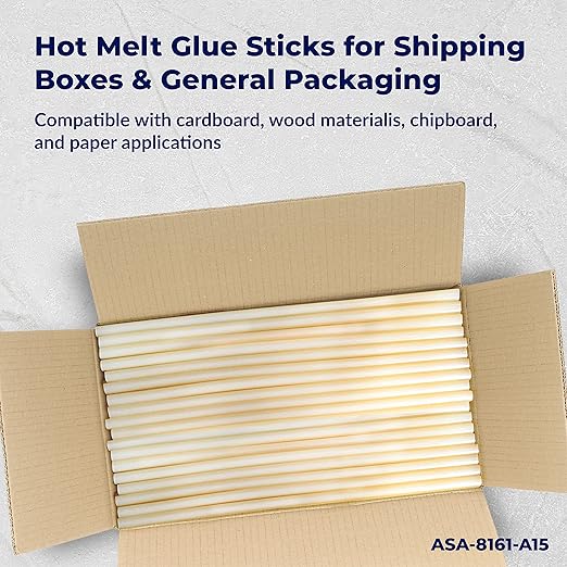 ASA Full Size Hot Glue Sticks for Glue Gun - 7/16" x 15" | High-Strength Hot Gun Sticks Adhesive for Corrugated Materials |Industrial Grade for Packaging & Woodworking | Pack of 375-DeskLoop Office