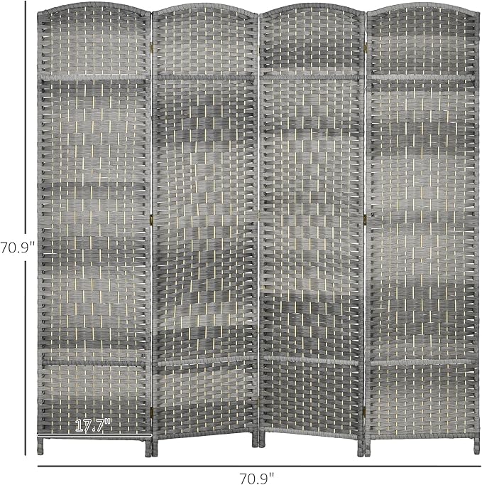HOMCOM 4 Panel Room Divider, Hand-Woven Freestanding Wood Partition - Image 7