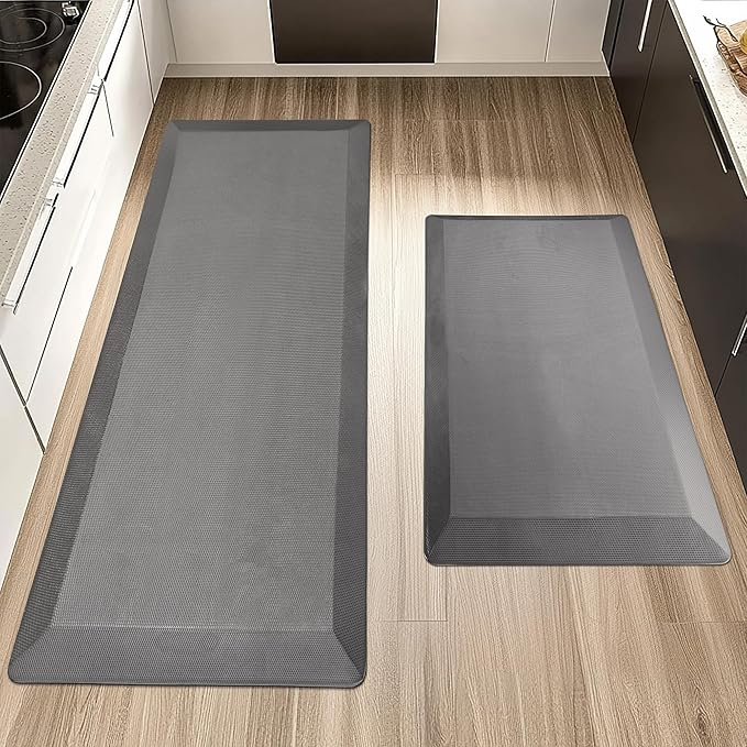2 PCS Anti Fatigue Kitchen Mats for Floor, Grey 9/10 Extra Thick Cushioned Standing Desk Mat, Comfort Memory Foam Ergonomic Rugs and Mats Non-Slip Waterproof for Office, Kitchen, 20"x32"+20"x48"-DeskLoop Office