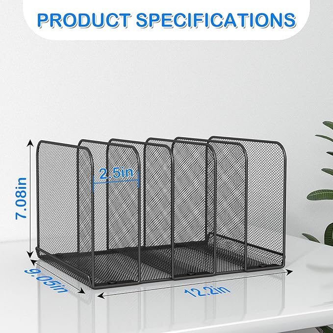 TOPCJ 5 Sections Desk File Holder/Rack/Sorter, Mesh File Organizer, File Folder - Image 3