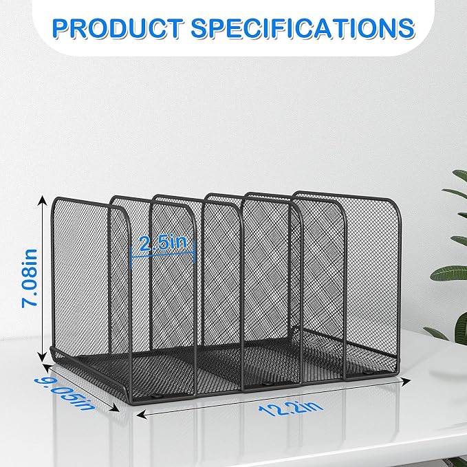 TOPCJ 5 Sections Desk File Holder/Rack/Sorter, Mesh File Organizer, File Folder - Image 2