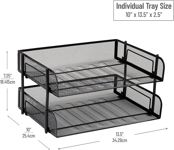 Mind Reader Stackable Paper Tray, Desktop Organizer, File Storage, Metal Mesh - Image 3