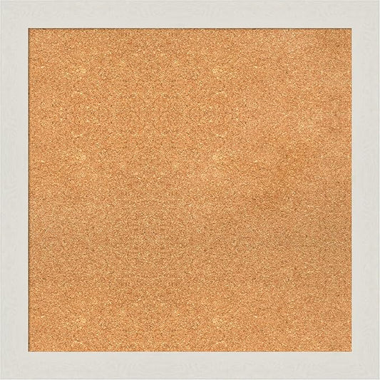 Amanti Art Natural Cork Board for Wall, 27x27 Vision Board with White Frame, Medium Corkboard Office Decor for Home Organization, Country Rustic Corkboard Pinboard to Display Items for Home-DeskLoop Office