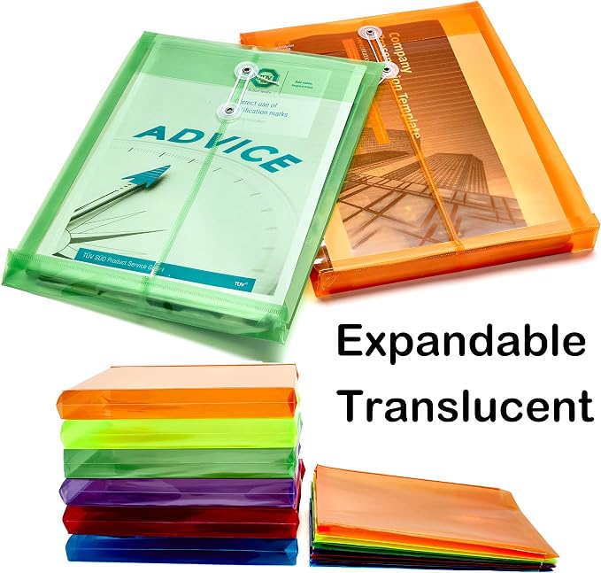 12 Pack Assorted Colors Plastic Envelopes Poly Envelope Expandable File - Image 3