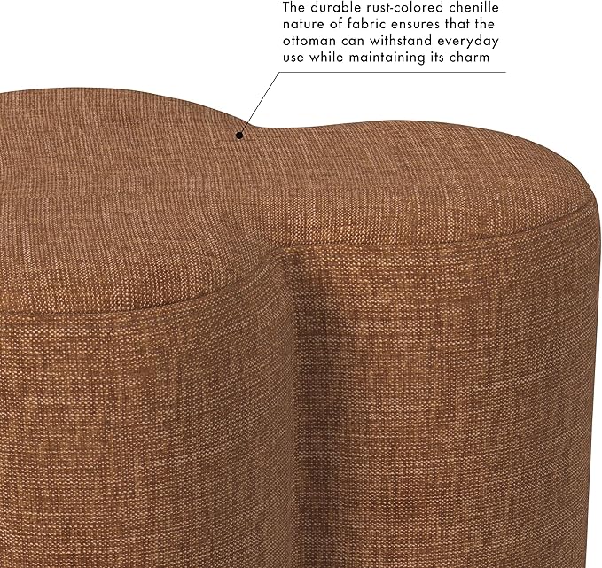 HomePop Upholstered Clover Shaped Ottoman Home Décor|Foot Rest Ottoman - Rust Orange Chenille-DeskLoop Office