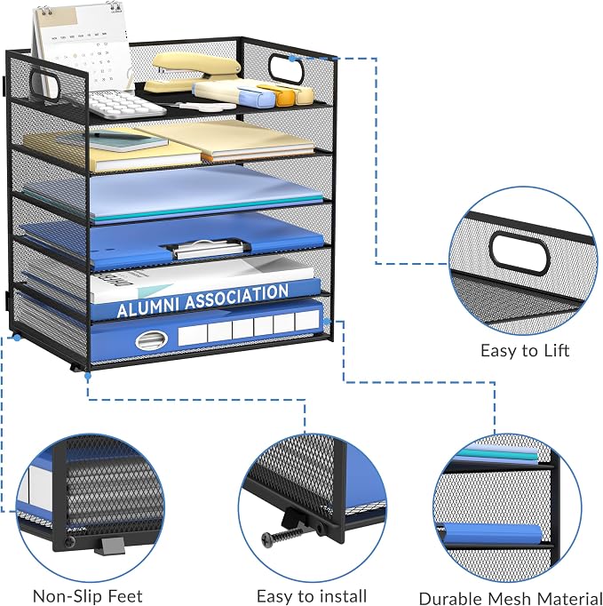 Daltack 6 Tier Paper Organizer for Desk, Paper Letter Tray Organizer for Desks - Image 4