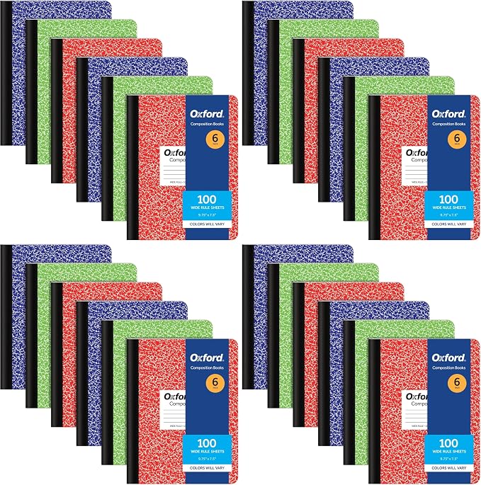 Oxford Composition Notebooks, Cover Colors Vary, Wide Ruled Paper, 9-3/4 x by Oxford