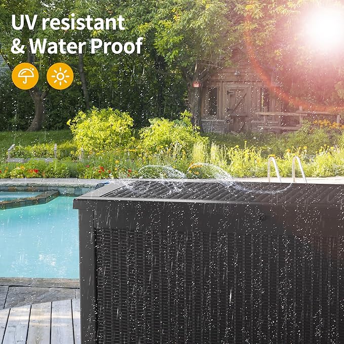 320 Gallon Resin Deck Box, Waterproof Outdoor Storage Bin for Patio Furniture, Pool Accessories, and Garden Tools, Lockable & UV-Resistant, Black-DeskLoop Office