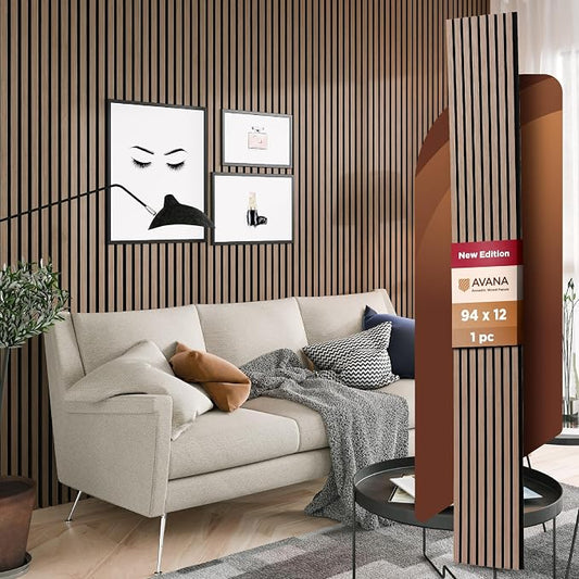 Avana Modern Acoustic Wood Wall Panels – 94.4 X 12.6 Inch Smoke Walnut Acoustic by AvanaHome