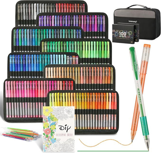 400 Pack Gel Pens for Adult Coloring Books, 200 Colored Gel Pen Include 200 Refills with 40% More Ink,Glitter Gel Pens Set for Coloring Books Drawing Journaling Scrapbook Art Supplies-DeskLoop Office