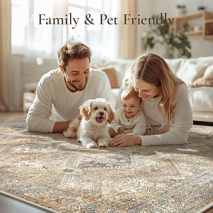 GENIMO 3x5 Area Rugs for Living Room, Machine Washable Non Slip Vintage Rugs - Image 6