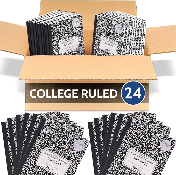 24 Pack - EPI College Ruled Composition Notebook Black - 200 Pages, 9-3/4 x 7-½ by EPI