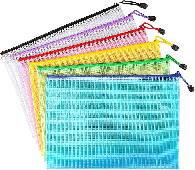 6 Pack Mesh Zipper Pouch Bags, Waterproof Zipper Pouch A4 Size | Zip File - Image 2