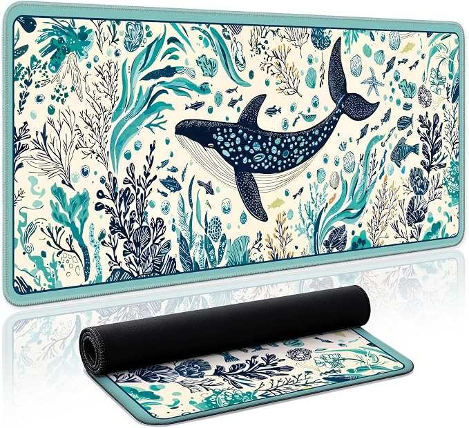 Aesthetic Desk Mat, Cute Drifting Whales Desk Pad Protector by Zotia