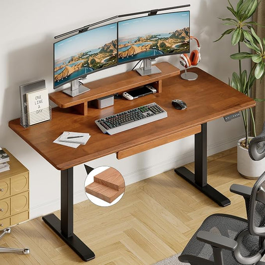 ONBRILL Standing Desk with Drawer, 55x23.6 Inches Solid Wood Desktop Stand Up by ONBRILL