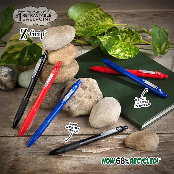 Zebra Pen Z-Grip Recycled Ballpoint Pens, Durable Metal Clip, 68% Recycled - Image 2