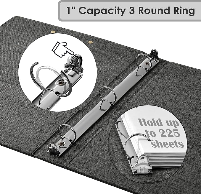 EYROZILL 3 Ring Binder, 1 Inch Linen Binder Organizer - Image 3