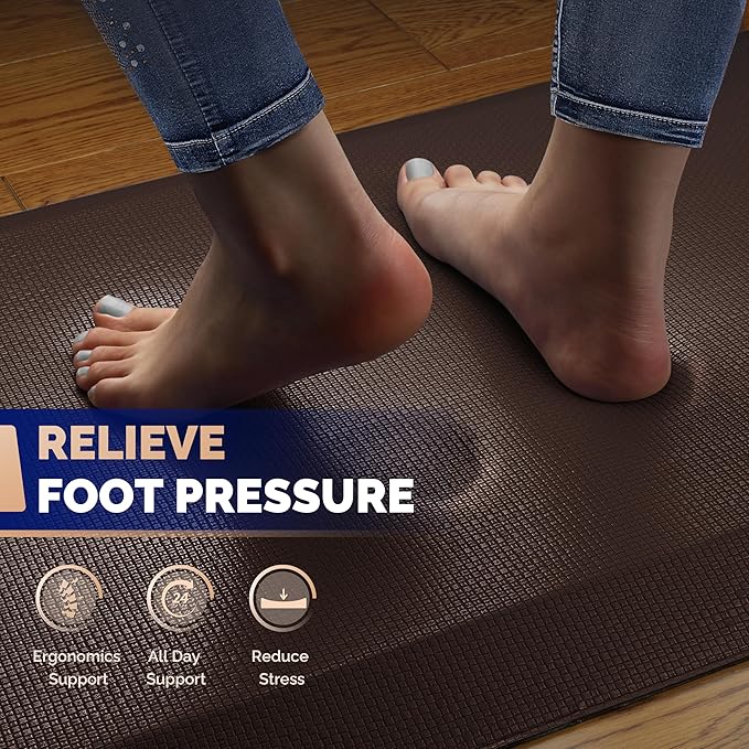 FEATOL Anti Fatigue Mat Floor Mat, Extra Thick Standing Office Desk Mat Memory Foam Cushioned Anti Fatigue Ergonomic Kitchen Mats Comfort Standing Pad NOT PVC 9/10 Inch Thick (20" x 39, Brown)-DeskLoop Office