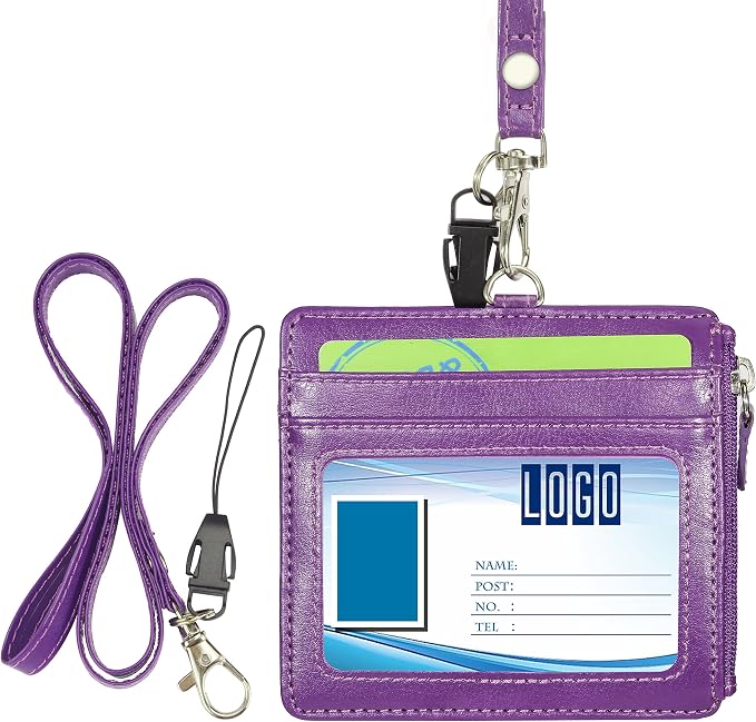 Badge Holder with Zip, Wisdompro 2-Sided PU Leather ID Badge Holder with 1 ID by Wisdompro