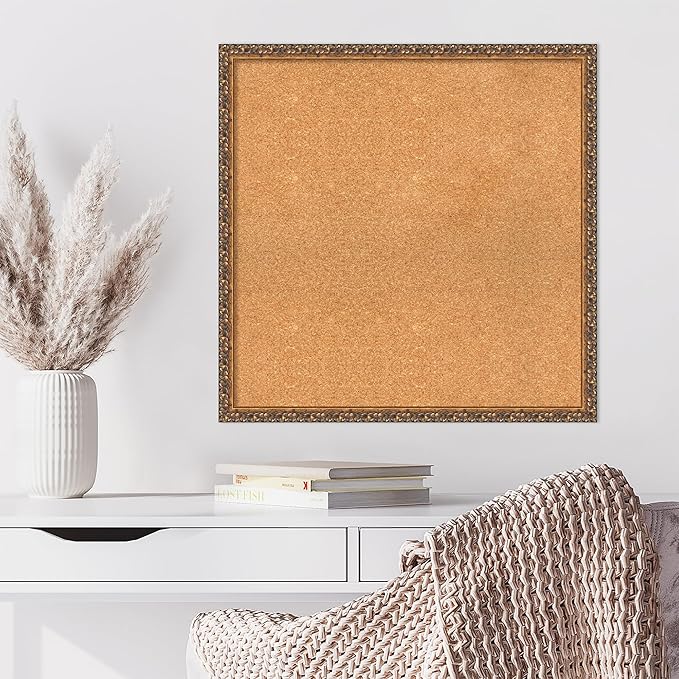 Amanti Art Natural Cork Board for Wall, 28x28 Vision Board with Bronze Frame, Large Corkboard Office Decor for Home Organization, Traditional Corkboard Pinboard to Display Items for Home Organization-DeskLoop Office