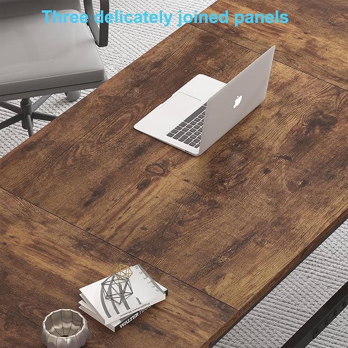 HSH Large Rustic Brown Computer Desk, 70 Inch Home Office Metal Wood Desk for 2 Person, Farmhouse Extra Long Writing Study Gaming Table, Bedroom Living Room PC Laptop Dual Monitor Desk-DeskLoop Office