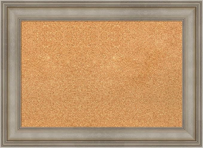 Amanti Art Natural Cork Board for Wall, 21x29 Vision Board with Silver Wood Frame, Medium Corkboard Office Decor for Home Organization, Traditional Corkboard Pinboard to Display Items for Home-DeskLoop Office