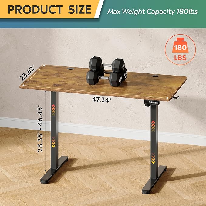 DEVAISE 48 Inch Electric Standing Desk, 3 Adjustable Height Stand up Desk for Home Office, Ergonomic Sit to Stand Desk with LED Touchscreen and Hook, 3 Memory Preset Computer Desk (Rustic Brown)-DeskLoop Office