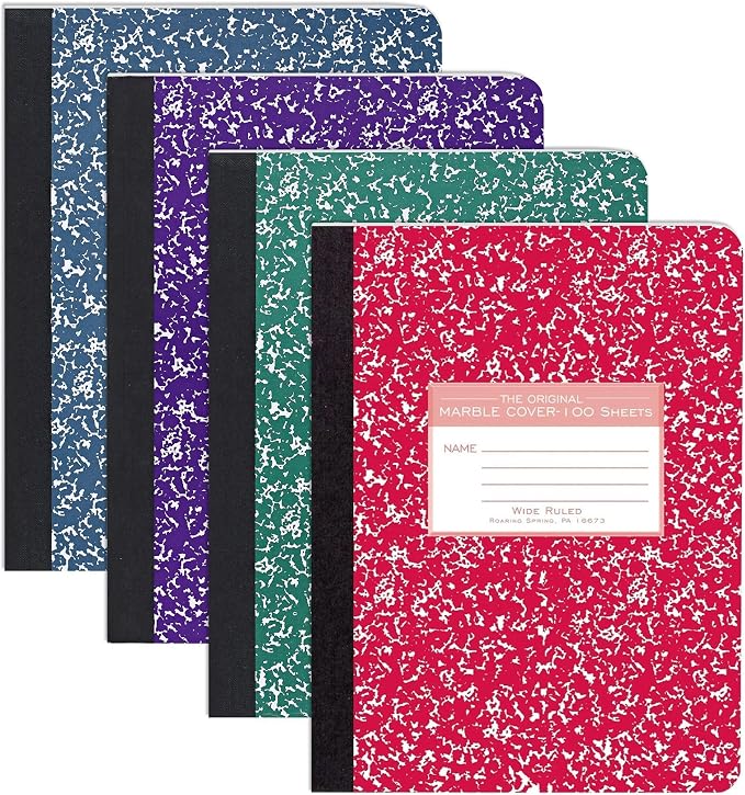 ROARING SPRING Hard Cover Composition Notebook, 4 Pack, 9.75″ x 7.5″, Wide-Ruled by RoaringSpringPaperProducts