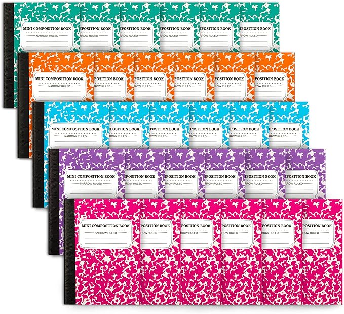 feela Mini Composition Notebook, Cute 30 Pack 5 Pastel Colors Narrow Ruled Mini by feela