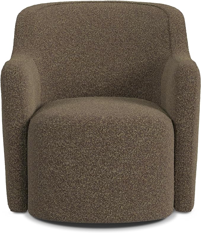 Upholstered 360° Barrel Back Swivel Chair | Accent Chairs for Living Room & Bedroom | Decorative Home Furniture, Brown Boucle-DeskLoop Office