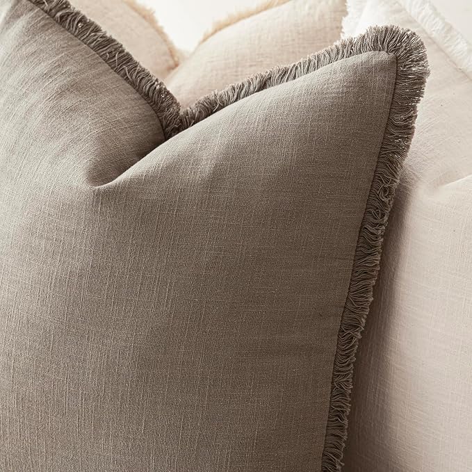 Foindtower Set of 2 Decorative Linen Fringe Throw Pillow Covers Boho Farmhouse - Image 5