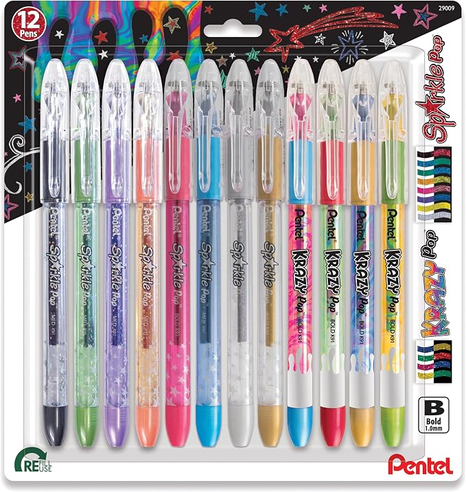 Pentel Sparkle and Krazy Pop, Metallic Gel Ink Pen, Bold Line by PentelofAmerica