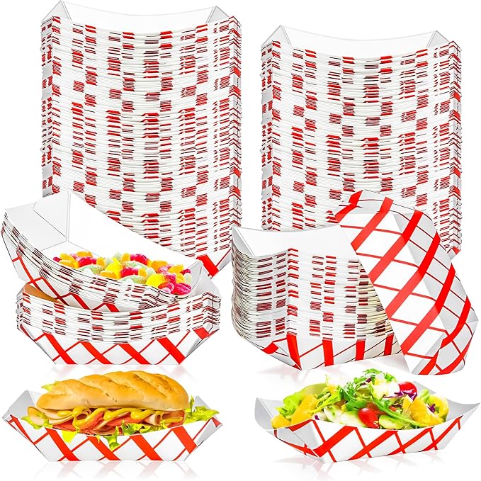 100 Pack 2Lb Paper Food Boat Trays Disposable Paper Boat Plate Containers by MotBach