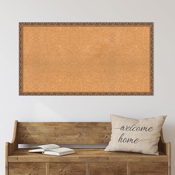 Amanti Art Natural Cork Board for Wall, 24x44 Vision Board with Bronze Frame, Oversize Corkboard Office Decor for Home Organization, Traditional Corkboard Pinboard to Display Items for Home-DeskLoop Office