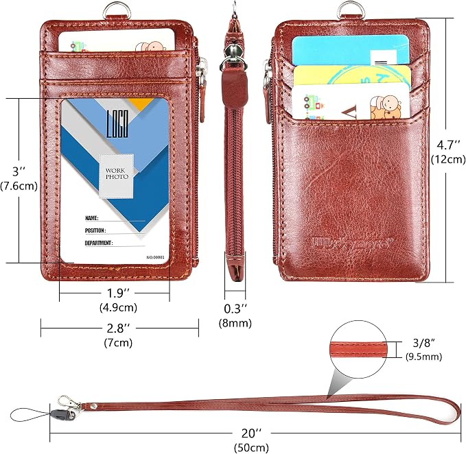 Badge Holder with Zip, Wisdompro 2-Sided Vertical Style PU Leather ID Badge - Image 7