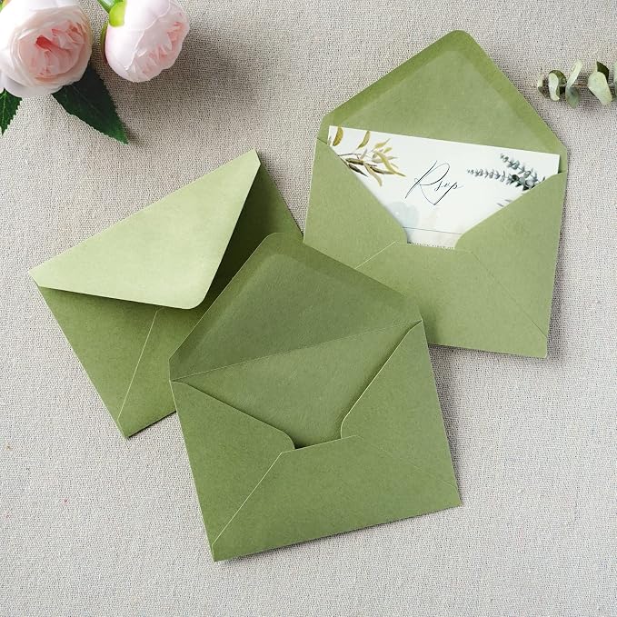 PONATIA 50 Pack A1 Envelopes, 3.62 x 5.2'' Sage Green Envelopes Perfect - Image 2