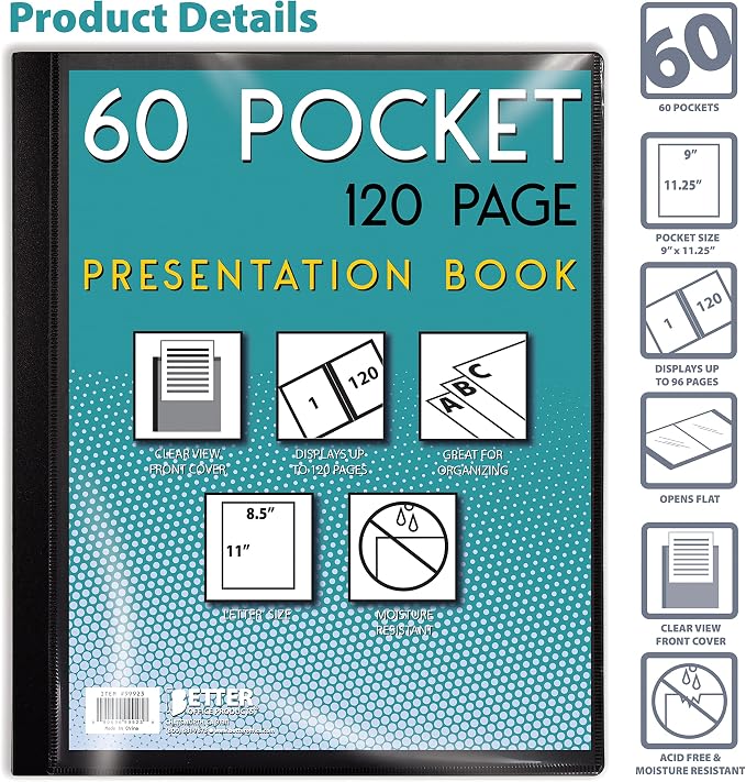 Better Office Products 60 Pocket Bound Black Presentation Book, - Image 3