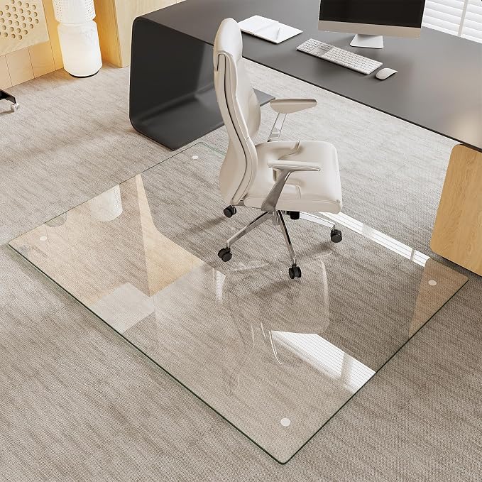 Tempered Glass Chair Mat for Carpet & Hard Floor, Non-Slip Pads, Rounded by MYSUNORIA