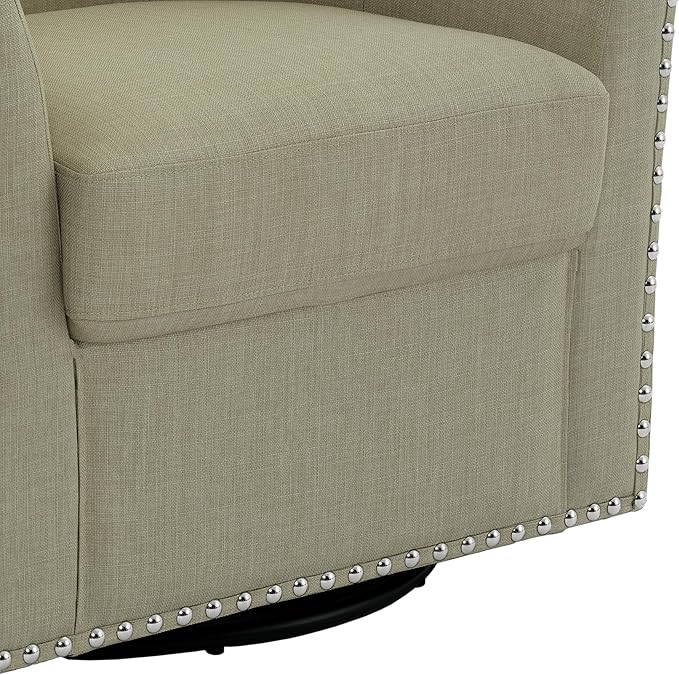 UIXE 360° Swivel Barrel Accent Chair Set of 2, Modern Upholstered Arm Chair Round Club Armchair, Nailhead Trim Single Sofa Seating in Fabric for Living Room - Light Camel-DeskLoop Office