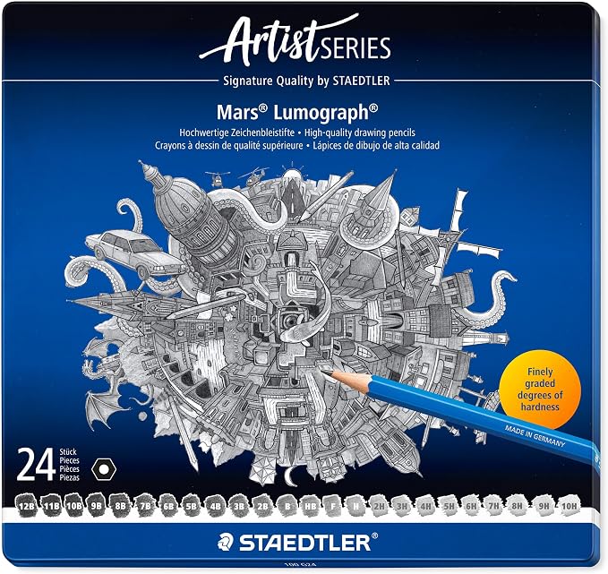 STAEDTLER Mars Lumograph Drawing Pencils: Set of 24 in Metal Case by Staedtler