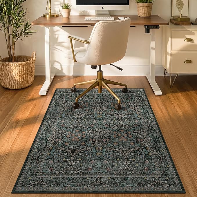 Vintage Floral Dark Green Office Chair Mat by JTJ