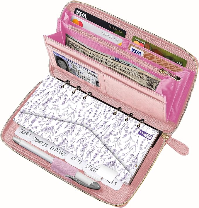Three Way Cut Cash Envelope Wallet Pink All in One Budget System RFID Blocking by ThreeWayCut