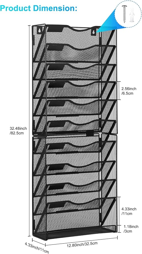 Solinxe 10-Tier Wall File Organizer, Mesh Mail Organizer Wall Mounted Paper - Image 4