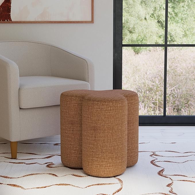 HomePop Upholstered Clover Shaped Ottoman Home Décor|Foot Rest Ottoman - Rust Orange Chenille-DeskLoop Office